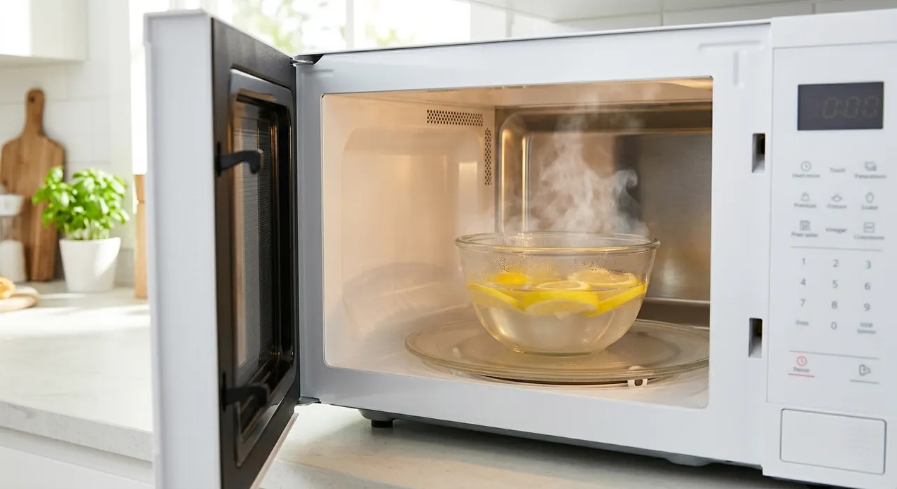 Bát nước chanh và giấm trong lò vi sóng để vệ sinh