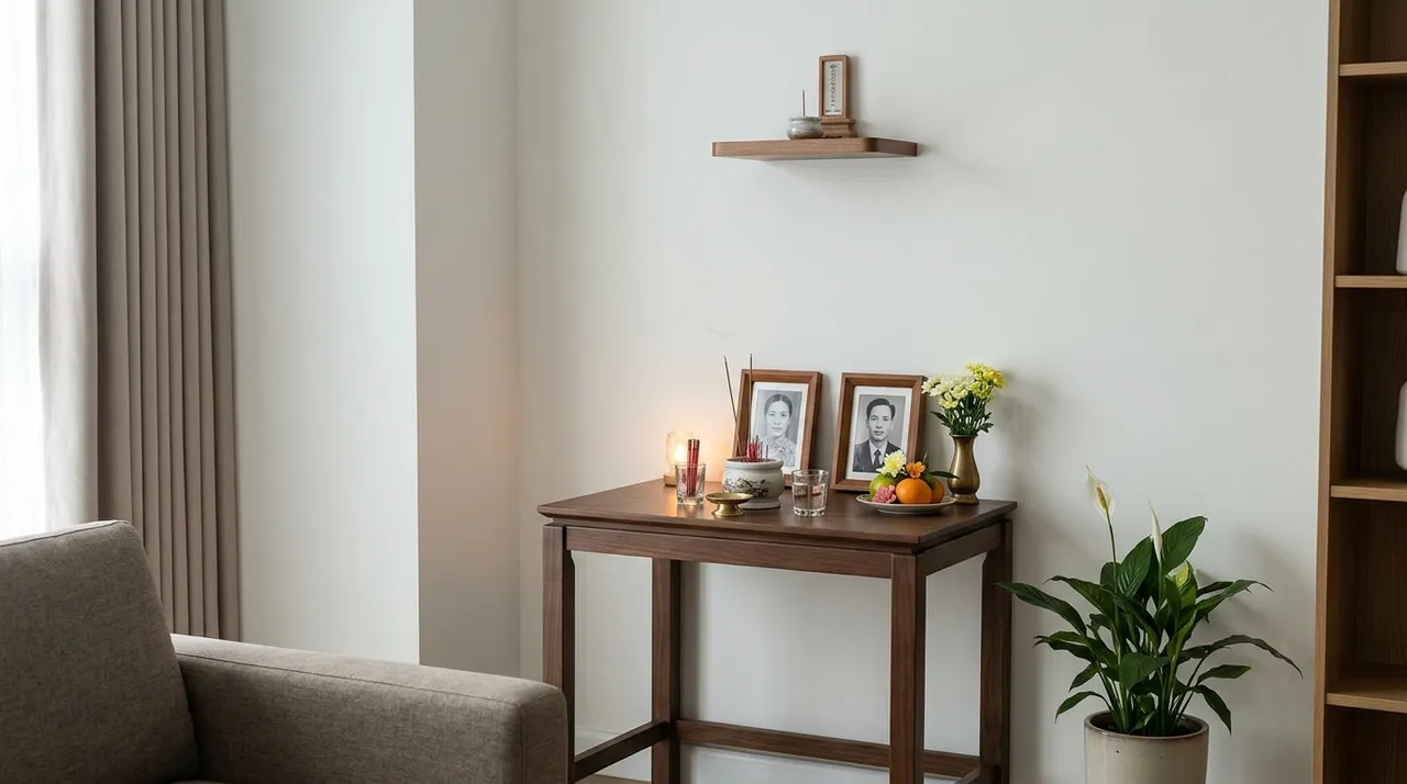 bàn thờ gia tiên tối giản trong chung cư