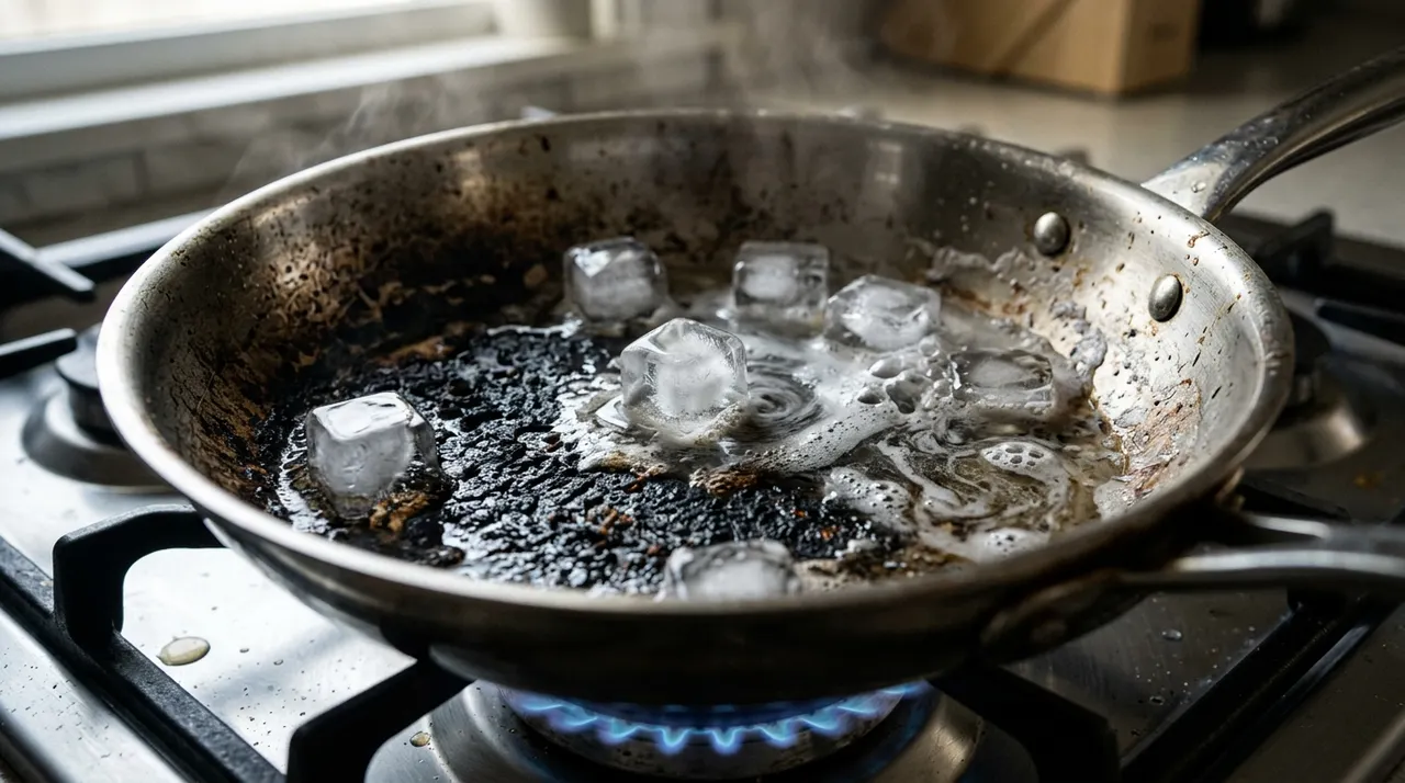 mẹo đá viên tẩy chảo cháy khét