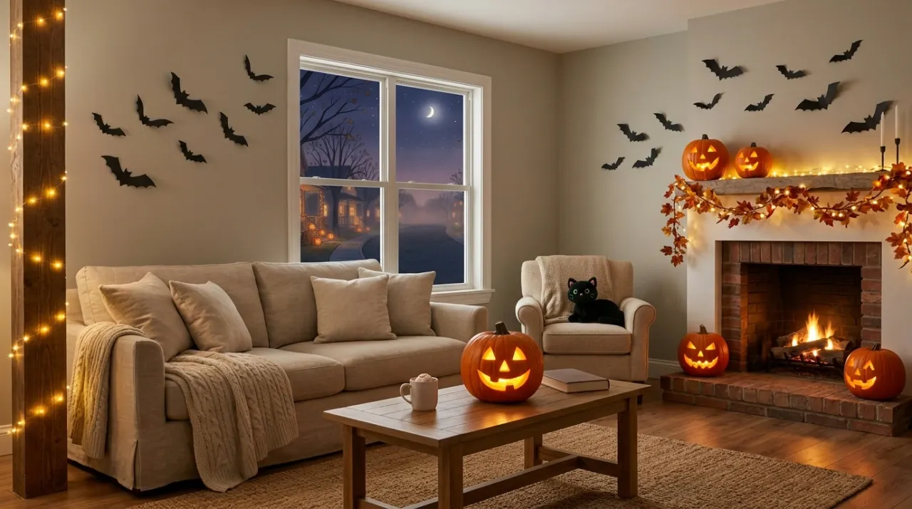 Không gian nhà được trang trí Halloween ấm cúng