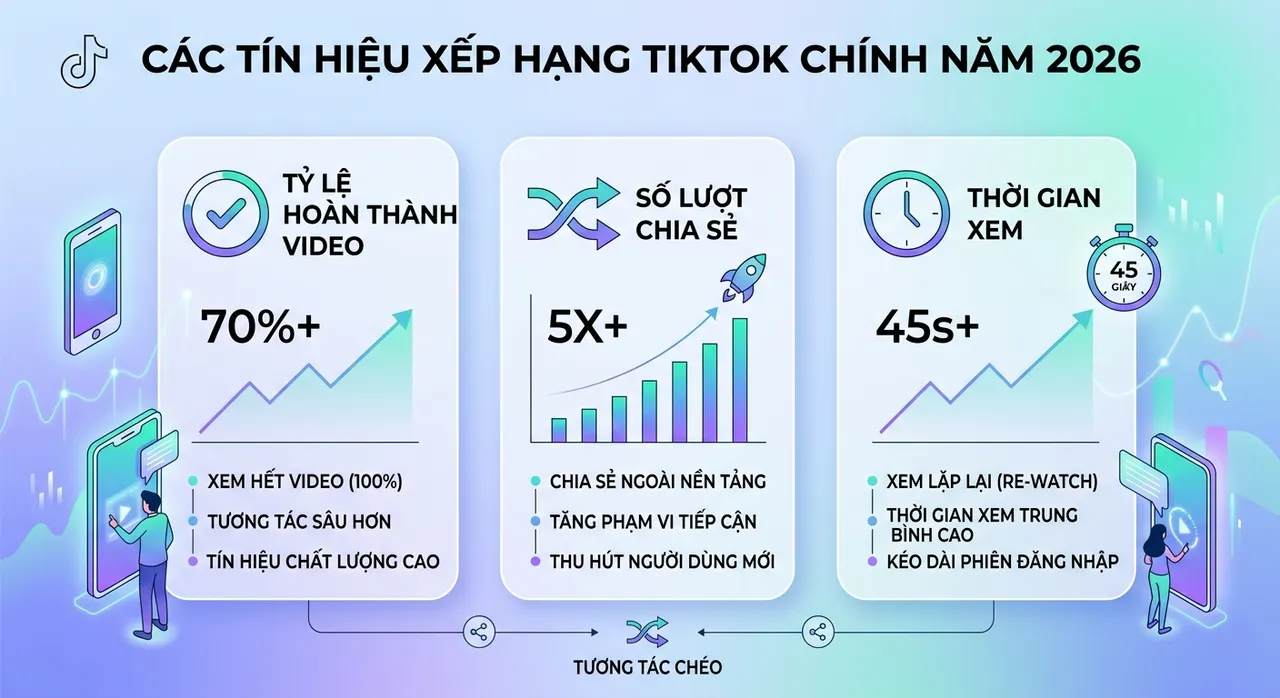 Đồ họa các tín hiệu xếp hạng mới trên TikTok 2026