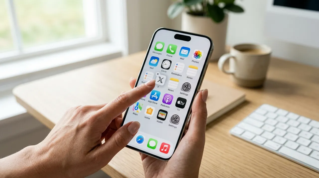 Bàn tay đang xóa ứng dụng trên màn hình điện thoại