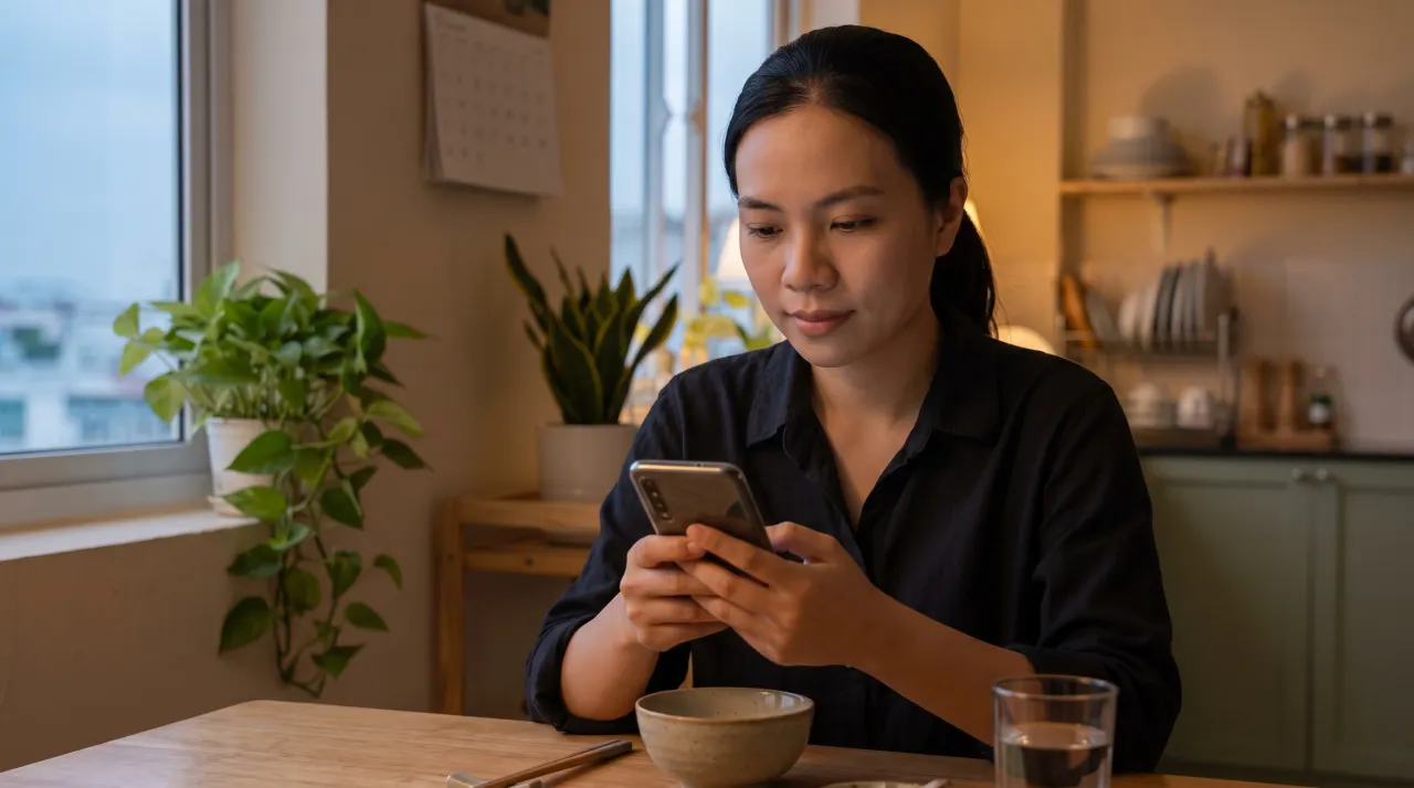 Người phụ nữ dành vài phút bình tĩnh trước khi phản hồi