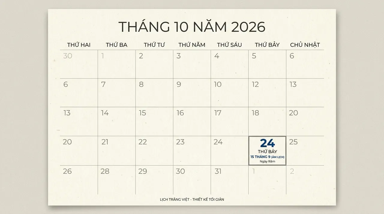 lịch Âm Rằm tháng 9 năm 2026