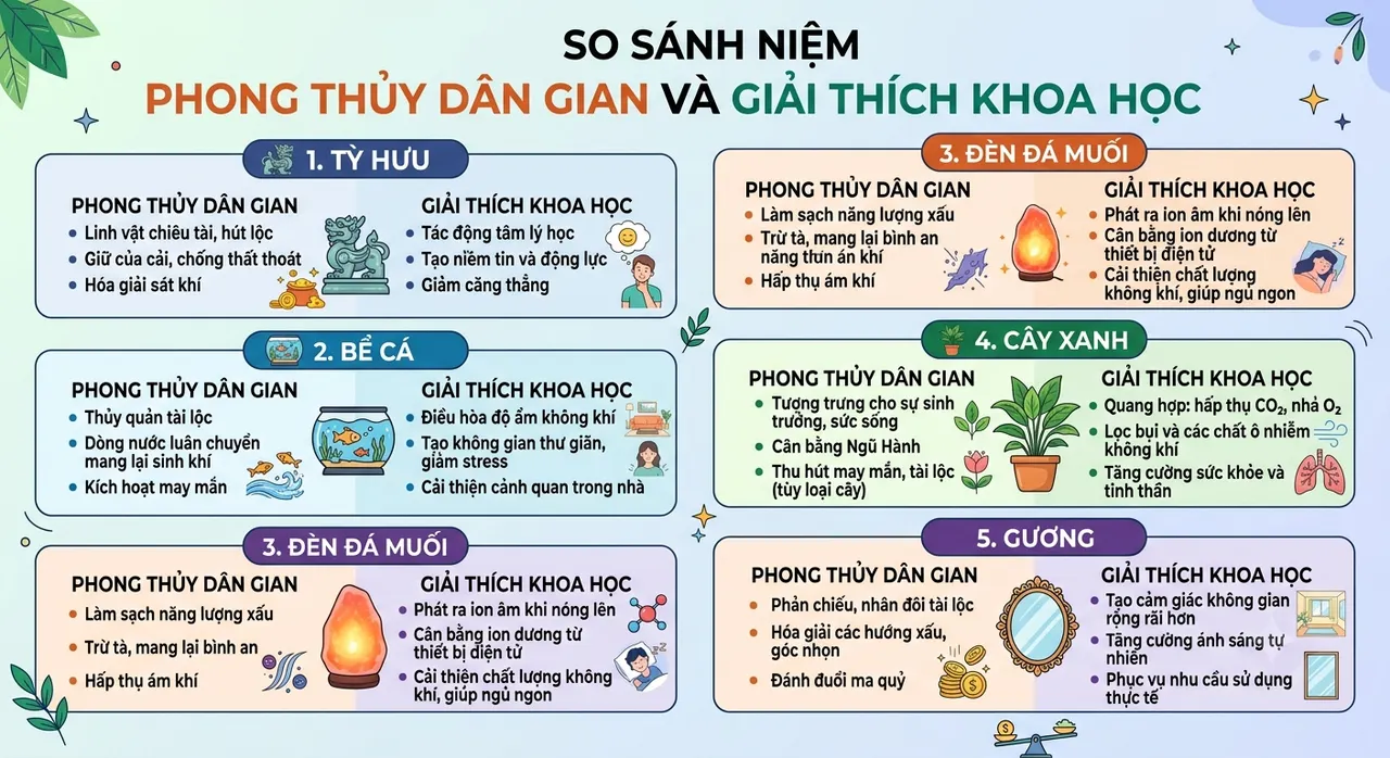 So sánh quan niệm phong thủy dân gian và giải thích thực tế khoa học