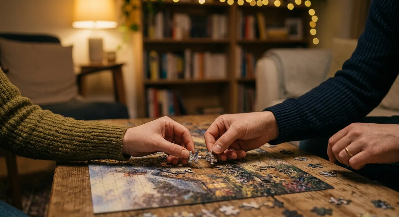 Hai bàn tay ghép các mảnh puzzle lại với nhau