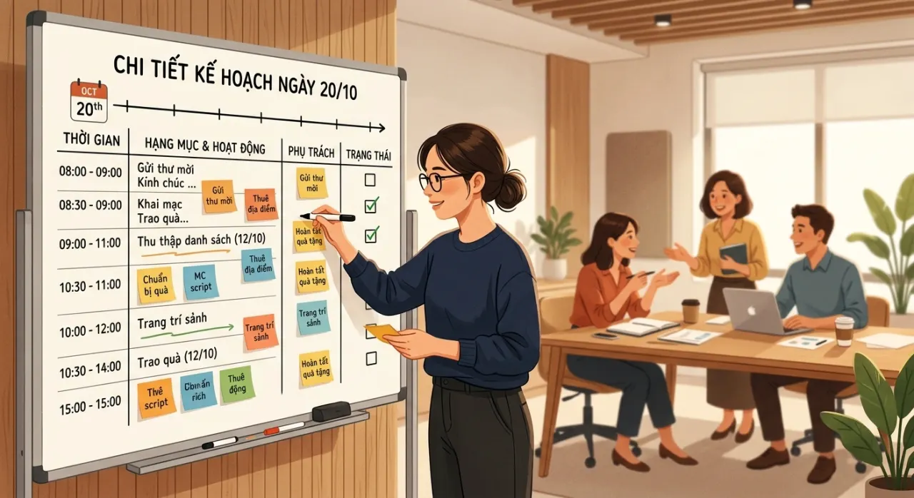 Đội ngũ chuẩn bị timeline tổ chức sự kiện ngày 20/10