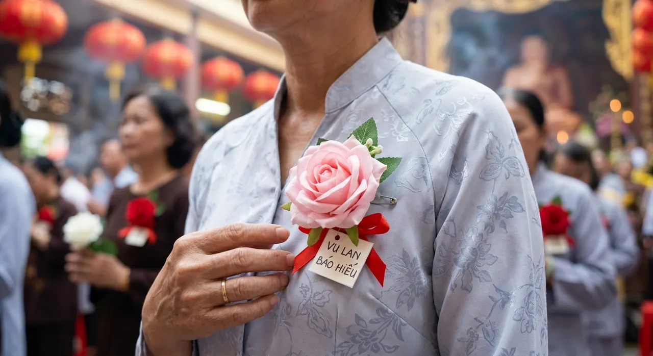 bông hồng cài áo Lễ Vu Lan