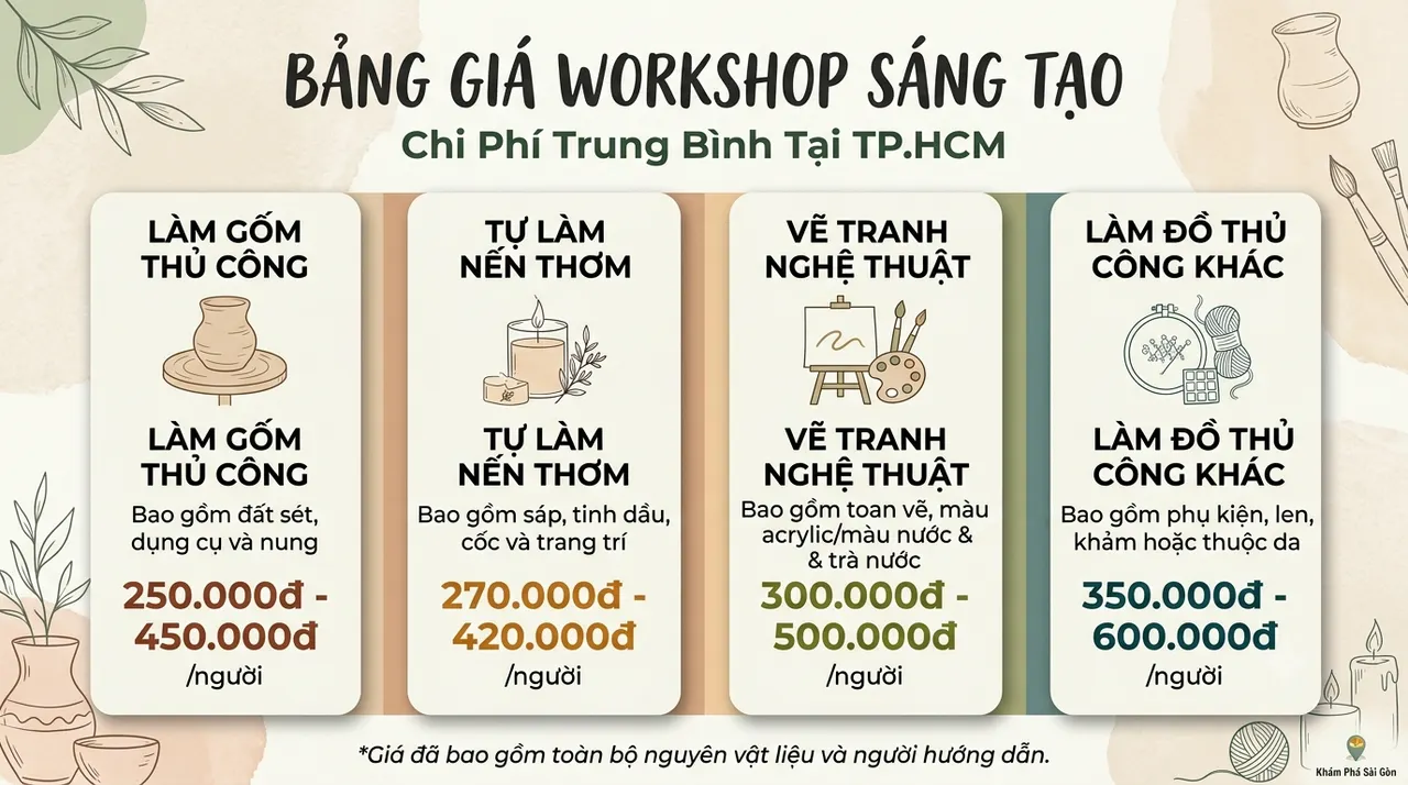 Bảng giá tham khảo các loại hình workshop phổ biến