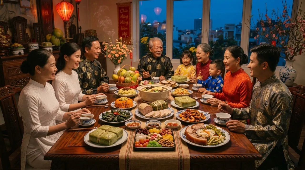 mâm cỗ cúng tất niên miền Bắc Trung Nam