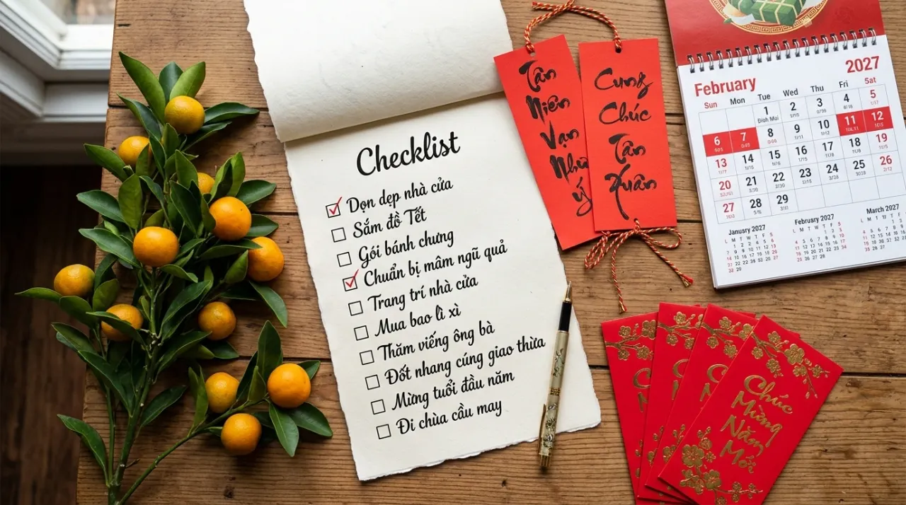 checklist chuẩn bị đón Tết Đinh Mùi 2027