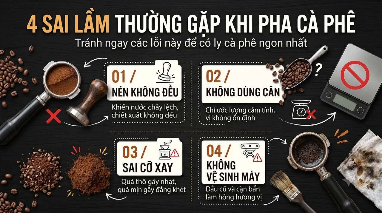 Infographic về các lỗi thường gặp khi pha cà phê tại nhà