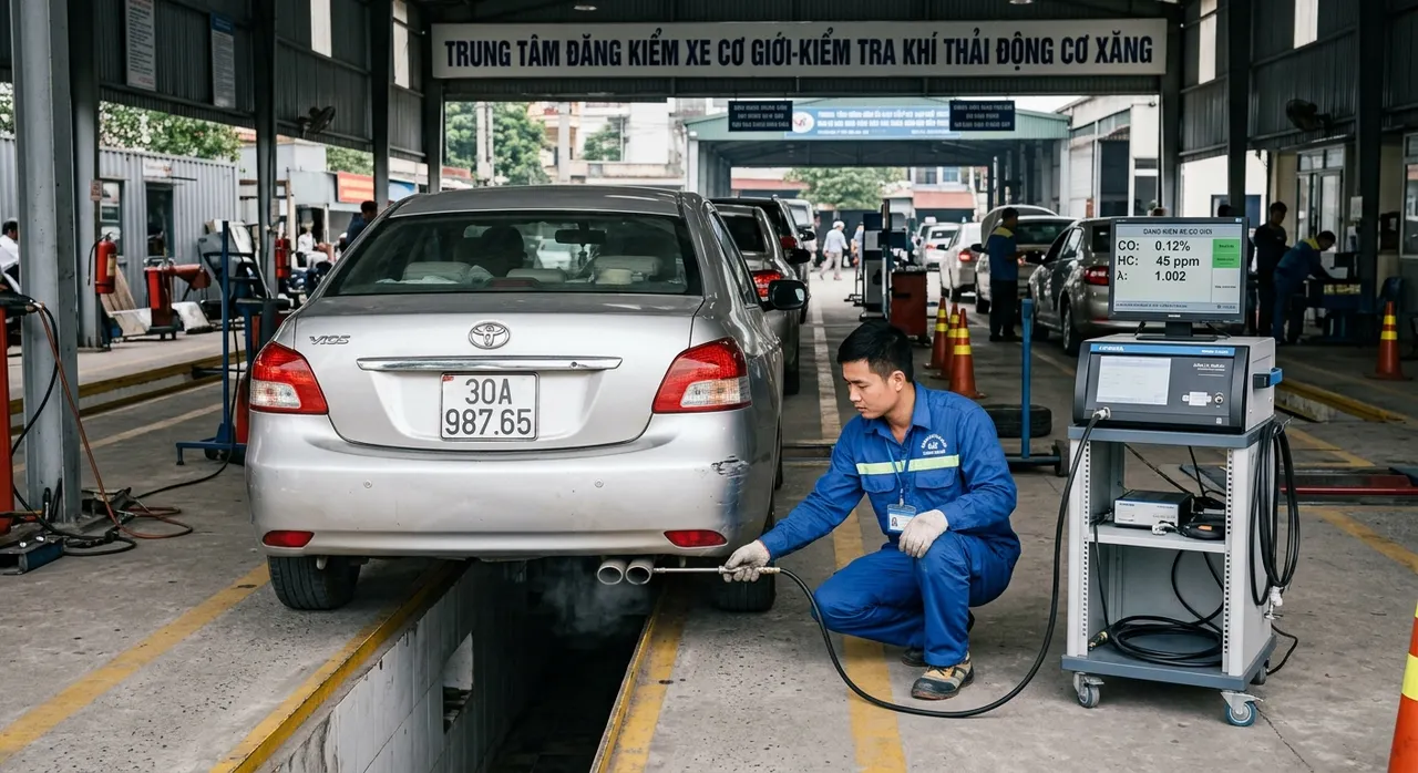 Trạm kiểm định khí thải ô tô với thiết bị đo khí xả