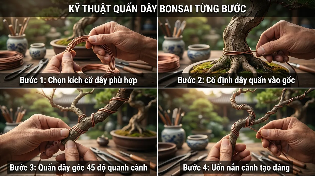 Các bước uốn dây tạo dáng bonsai
