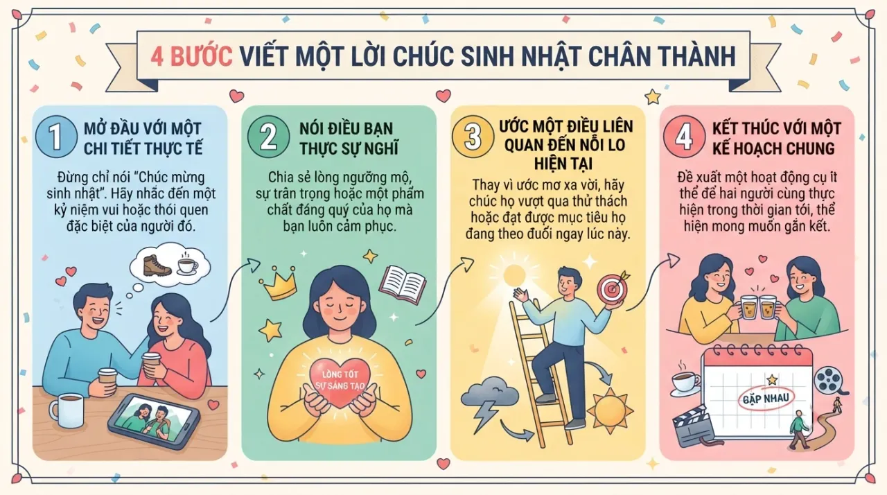 Công thức 4 bước viết lời chúc sinh nhật chân thành
