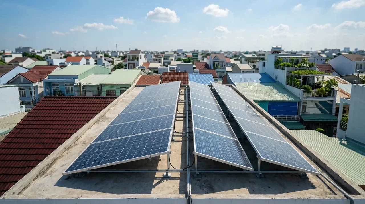 Hệ thống điện mặt trời mái nhà trên nhà phố Việt Nam