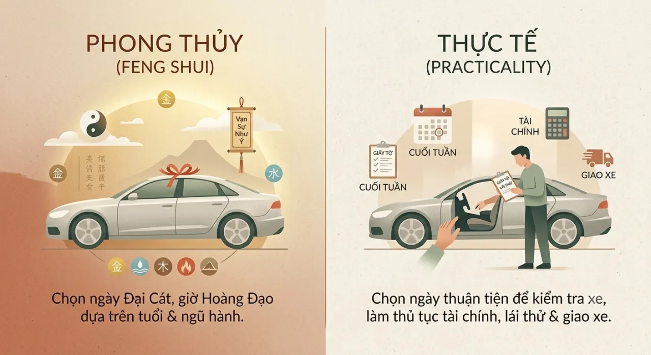 phân biệt phong thủy và thực tế khi chọn ngày mua xe