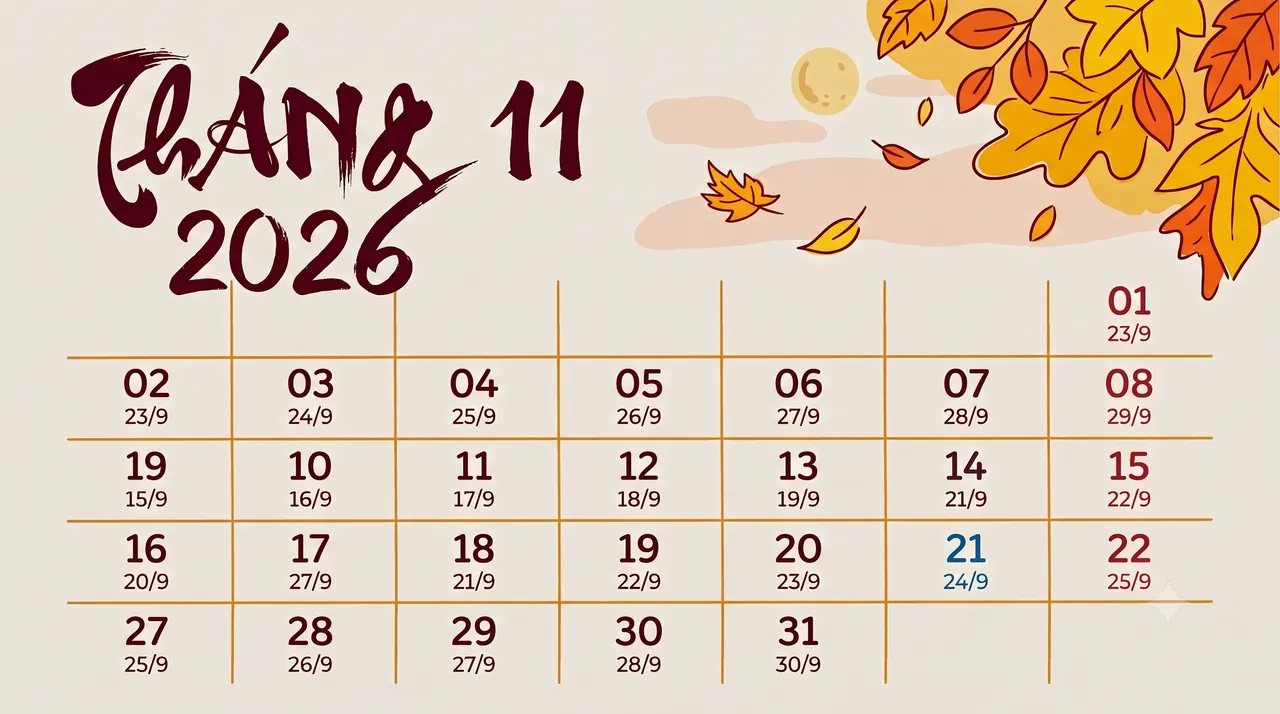 lịch âm tháng 11/2026