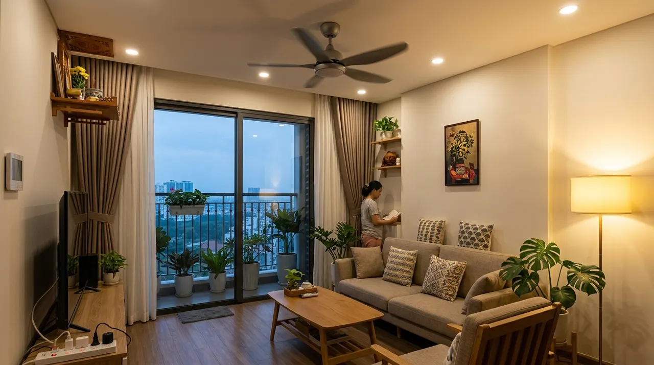 Không gian nhà Việt tiết kiệm năng lượng với đèn LED và quạt