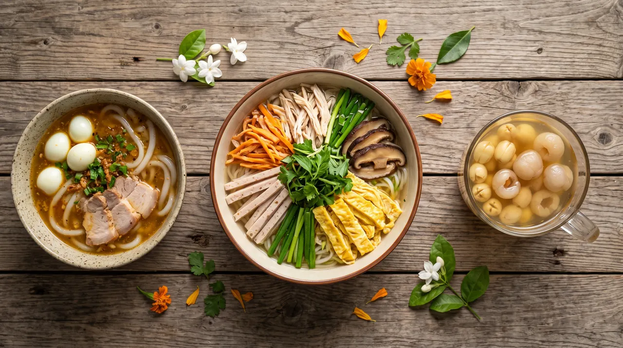 Ba món đặc sản mùa hè miền Bắc: bún thang, bánh canh trứng cút, chè sen long nhãn
