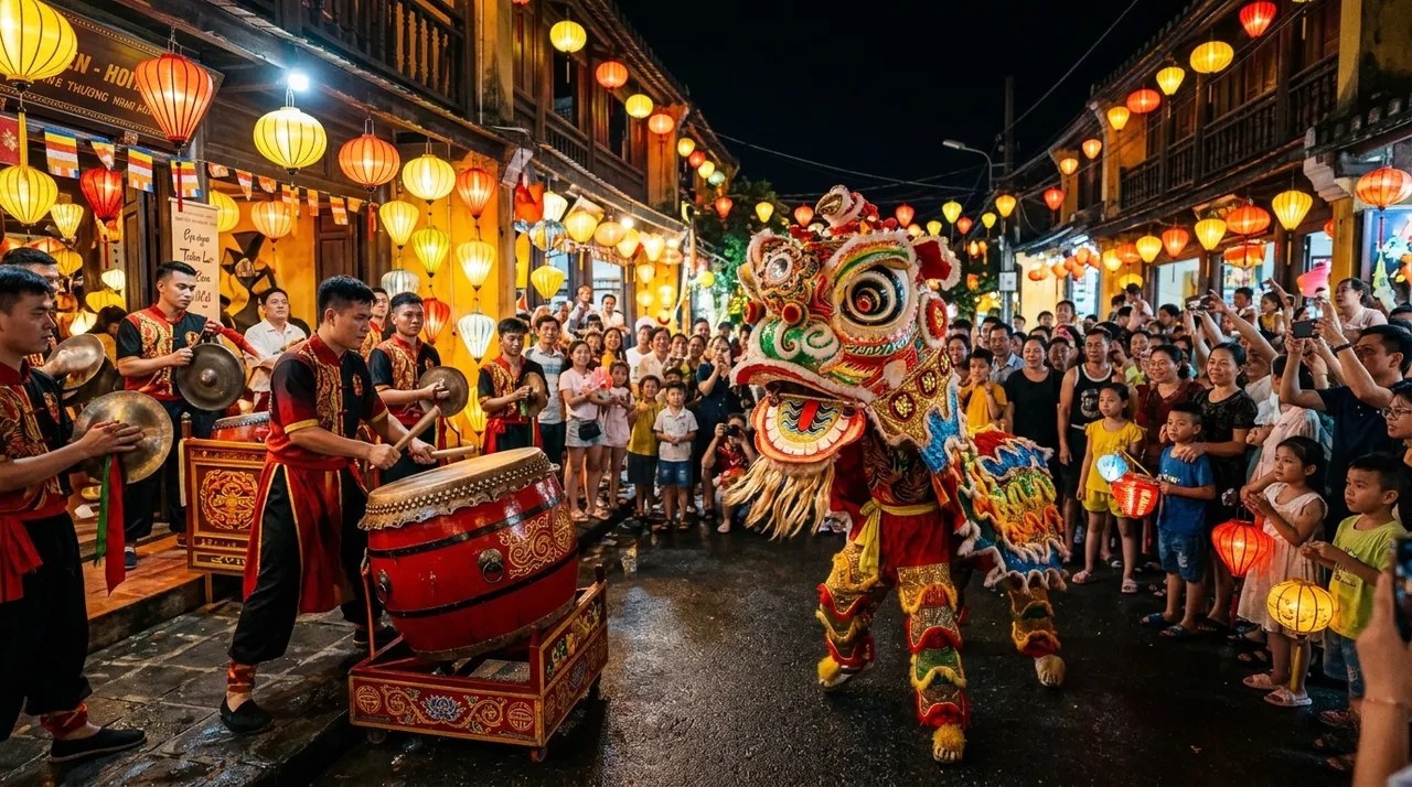 Múa lân sôi động trong đêm hội Trung Thu tại Việt Nam