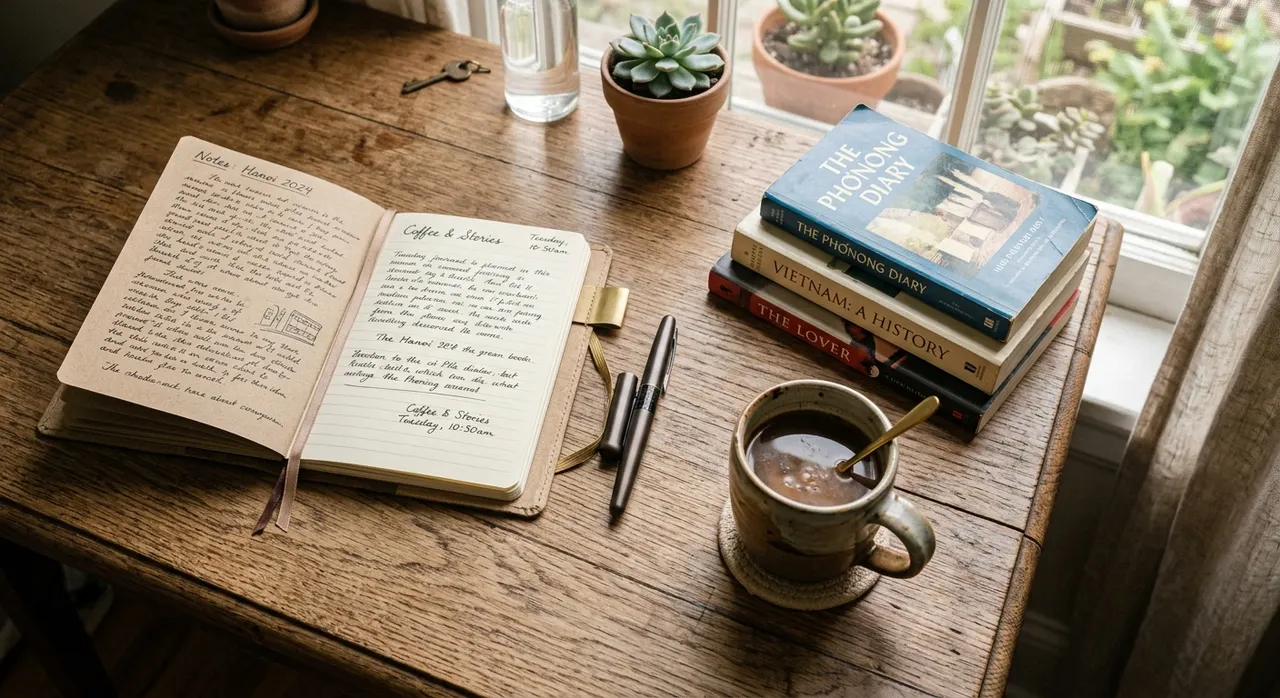 Lối sống analog với sách giấy và nhật ký viết tay