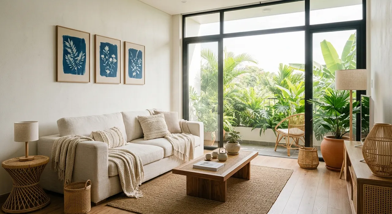 Không gian living room phong cách Minimalist ấm cúng với nội thất tre và gỗ tự nhiên