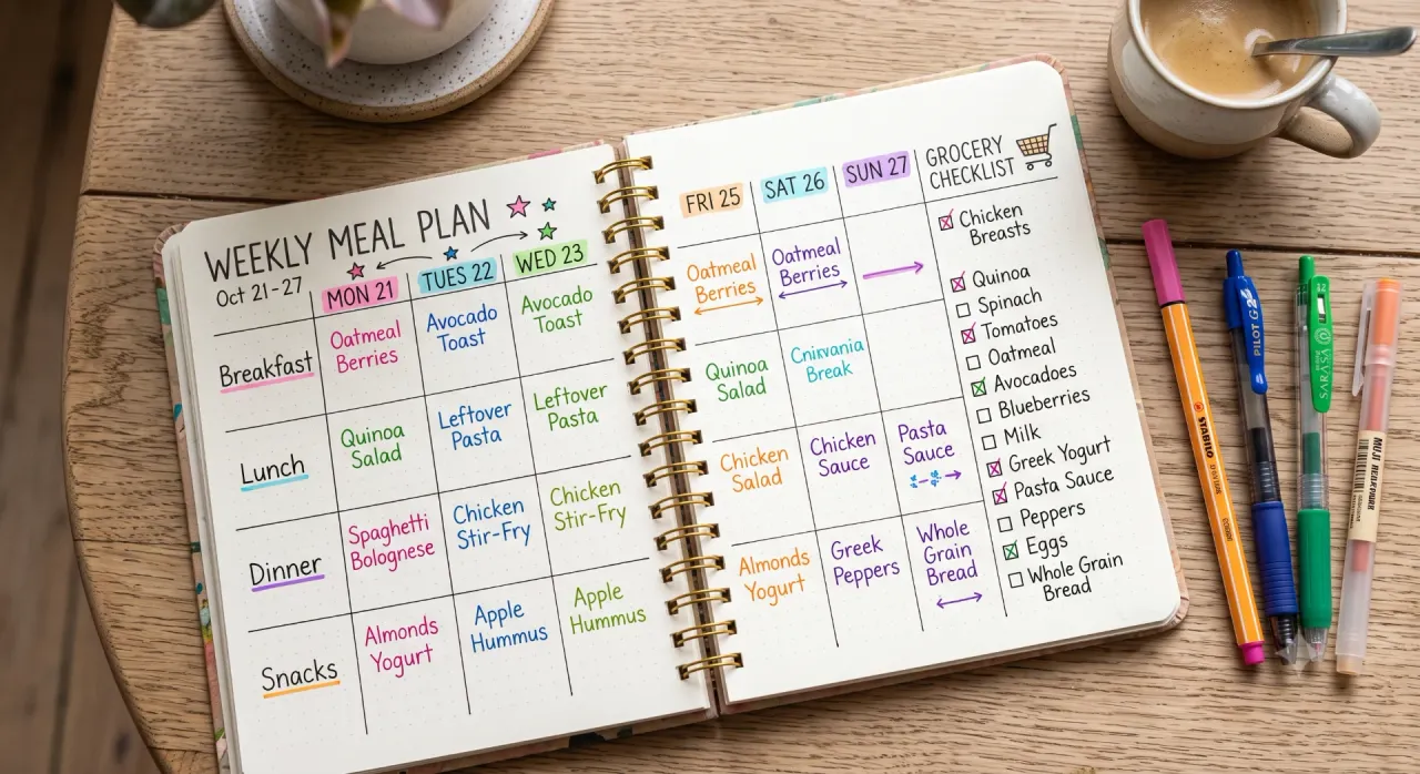 Sổ kế hoạch thực đơn meal prep hàng tuần