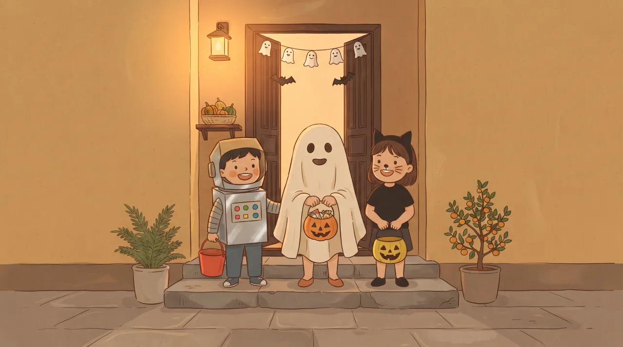 Trẻ em hóa trang xin kẹo trong đêm trick-or-treat