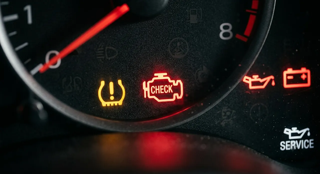 Đèn cảnh báo kiểm tra động cơ sáng đỏ trên bảng đồng hồ