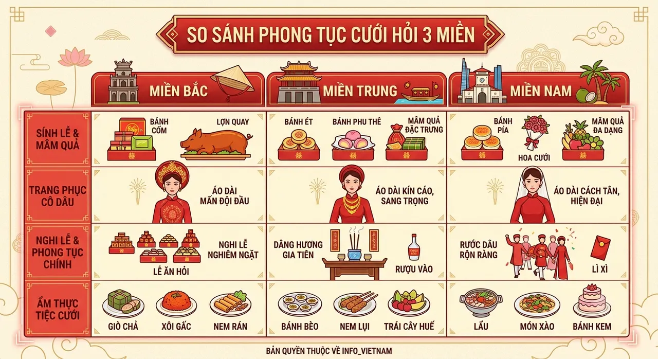 So sánh phong tục cưới hỏi ba miền Bắc Trung Nam