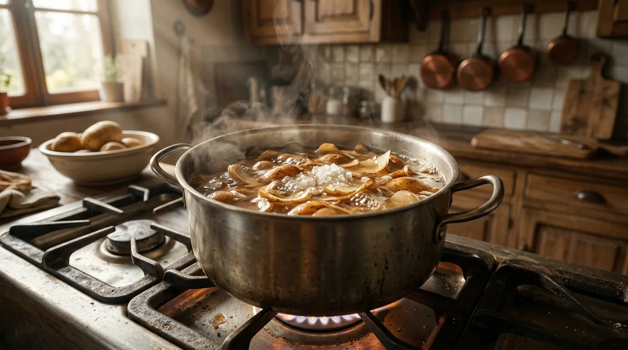 vỏ khoai tây muối tẩy vết cháy nồi
