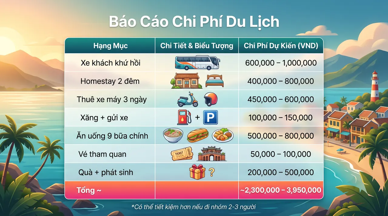 Chi phí du lịch Phú Yên