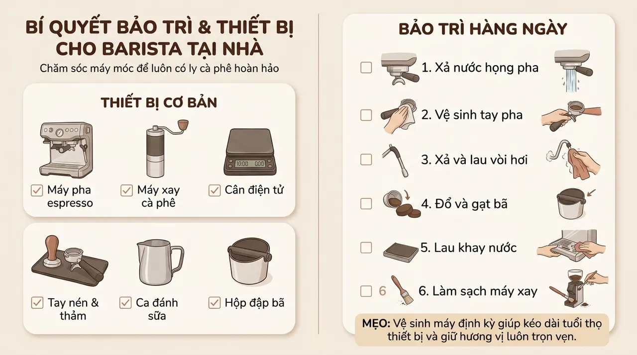 Checklist trực quan cho người mới bắt đầu làm home barista