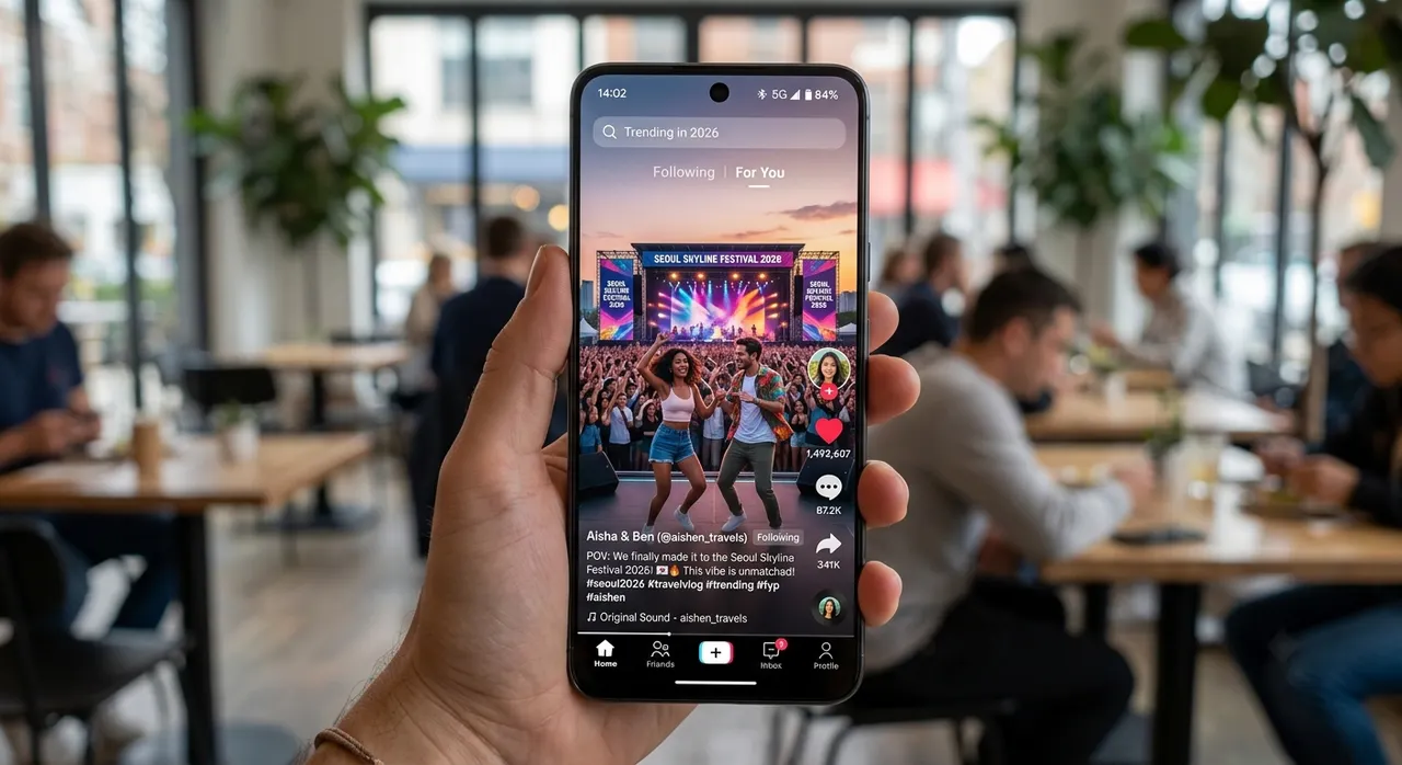 Giao diện TikTok trên điện thoại với các video xu hướng