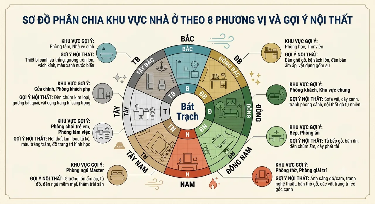 Phân chia khu vực nhà theo phong thủy