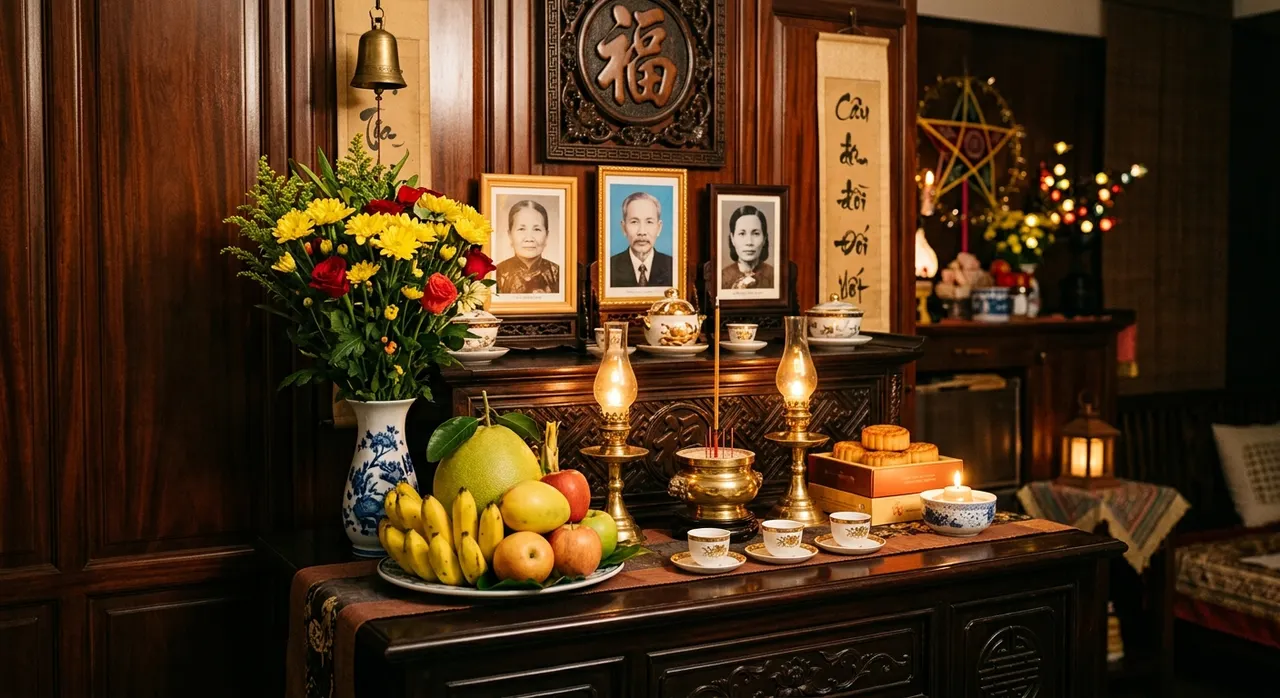 bàn thờ trung thu gọn gàng