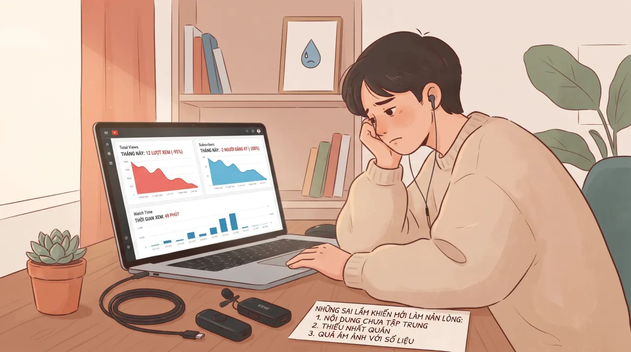 Người mới ngồi buồn trước máy tính xem số liệu kênh thấp