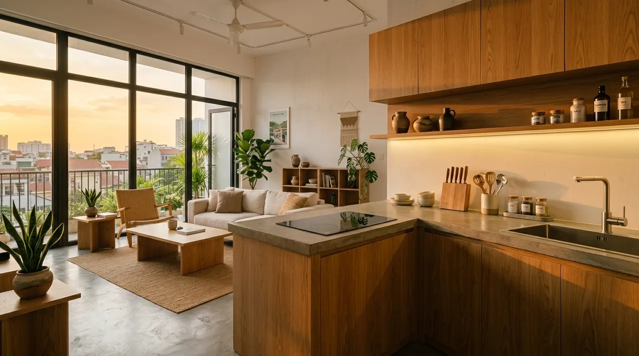 Bếp gọn gàng, vị trí lửa và nước không đối diện nhau