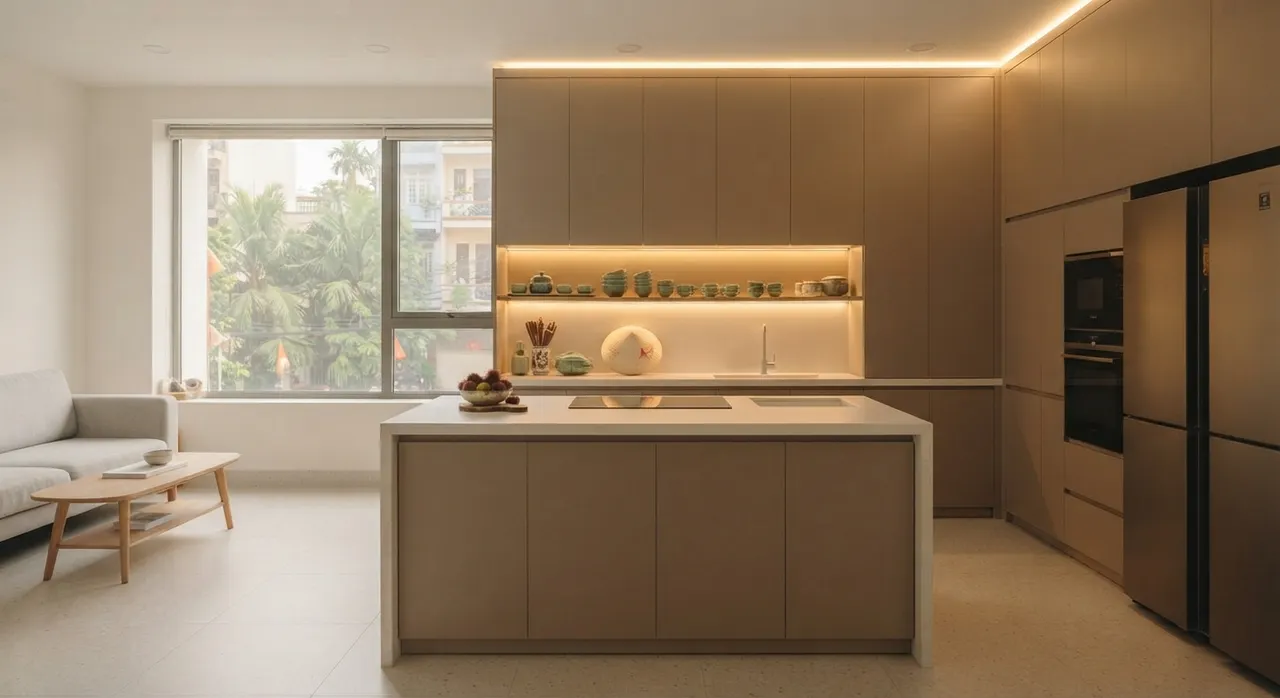 Tủ bếp bề mặt laminate chống bám vân tay