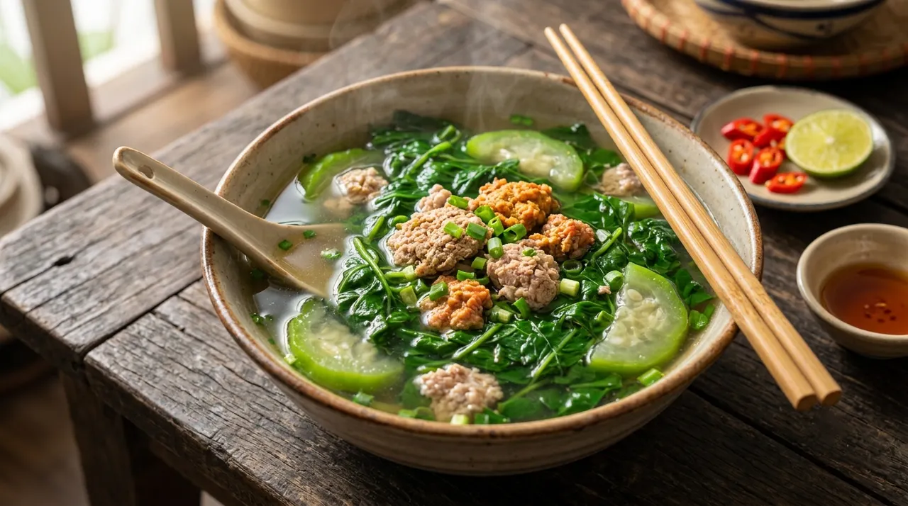 bát canh cua rau đay thanh mát ngày hè