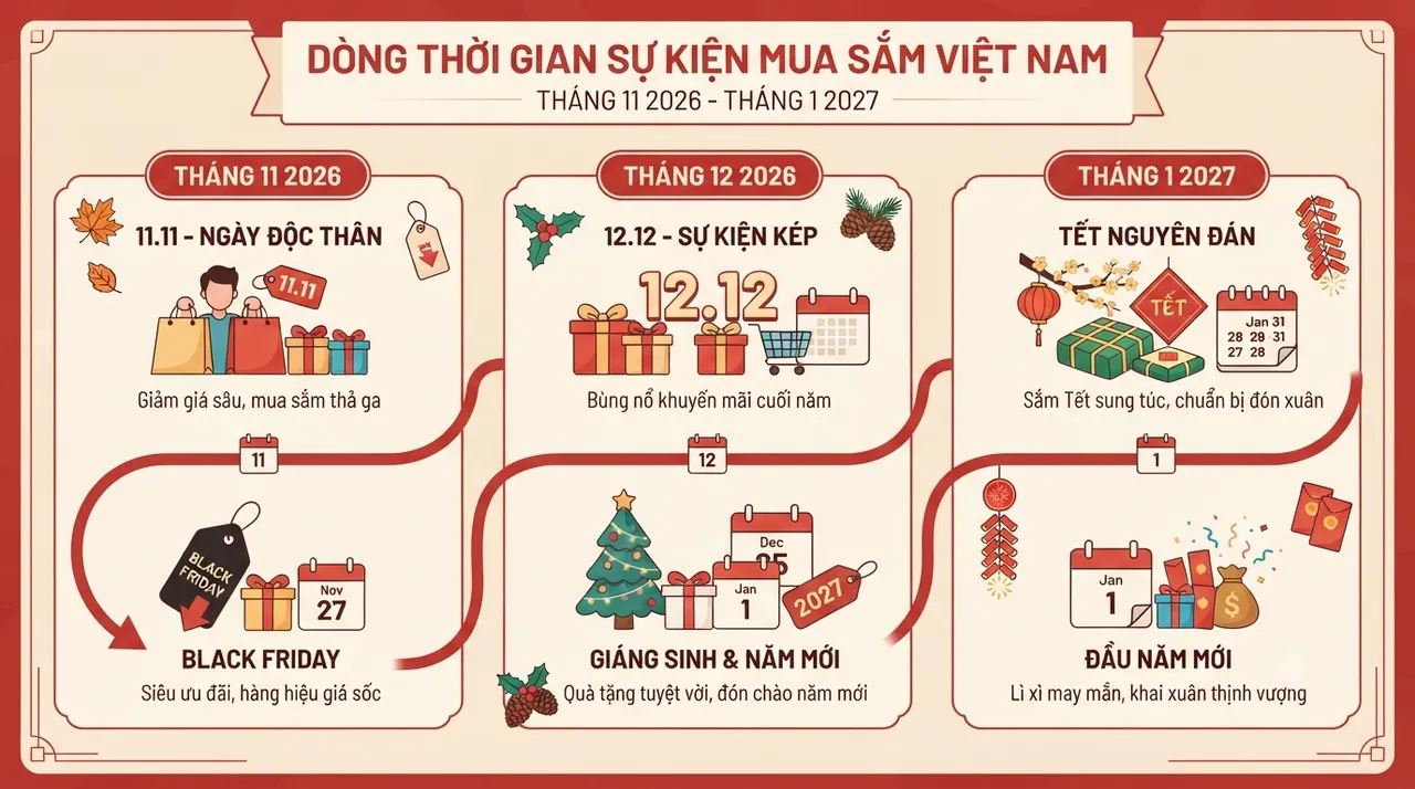 Lịch khuyến mãi cuối năm 2026 từ 11.11 đến Tết Dương lịch