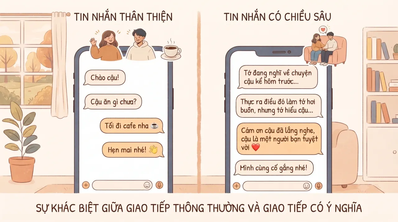 so sánh tin nhắn thân thiện và tin nhắn có chiều sâu