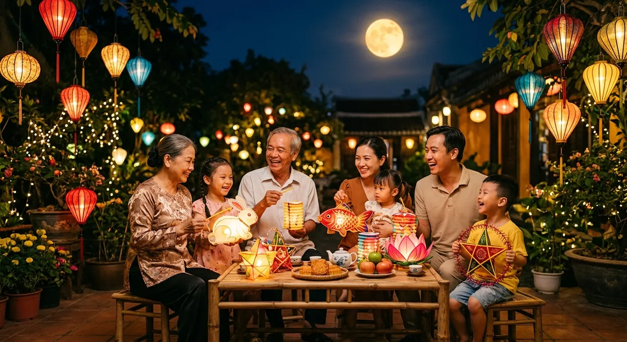 gia đình quây quần đêm trung thu