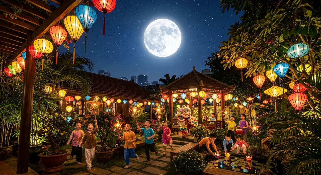trẻ em chơi đèn trung thu