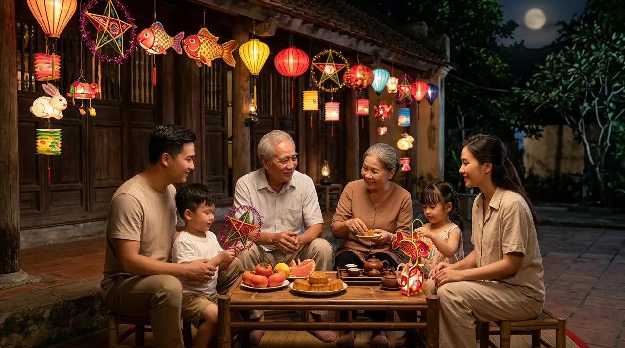 gia đình Trung thu đèn lồng