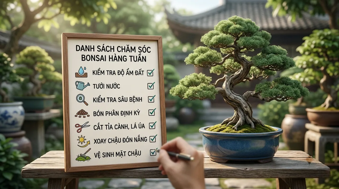 Checklist chăm sóc bonsai hàng tuần