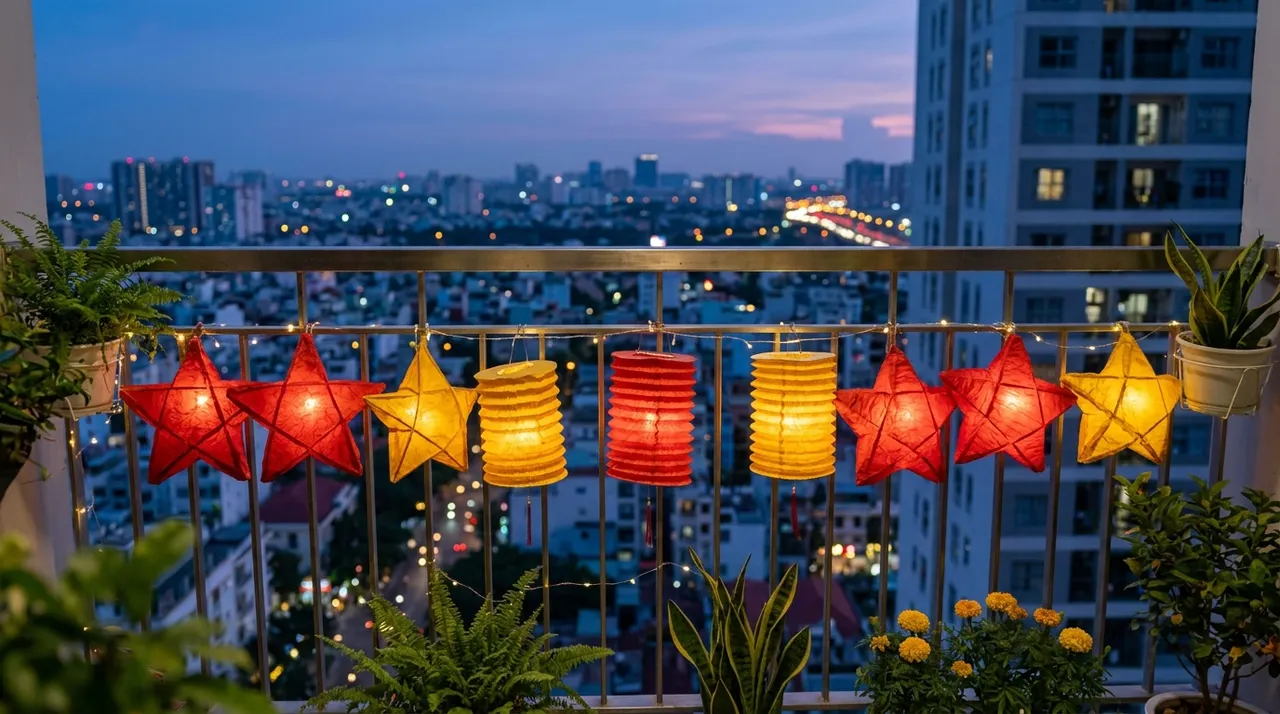 đèn lồng treo ban công chung cư