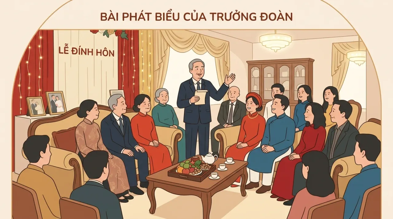 Đại diện họ nhà trai đứng nói lời xin phép trước mặt hai họ trong buổi lễ dạm ngõ