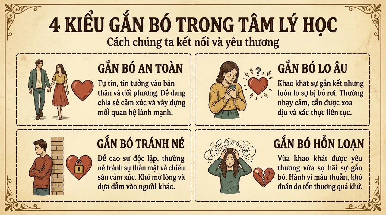 Sơ đồ 4 kiểu gắn bó trong tình yêu